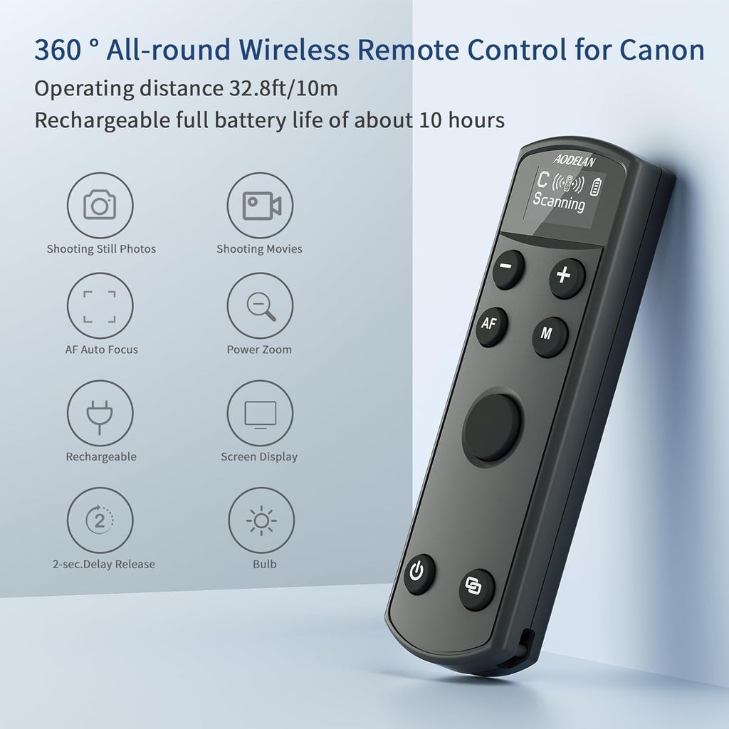 AODELAN for Canon Rechargeable Wireless Shutter Release Camera Remote Control Zoom Focus Compatible with R50,G7X Mark III,R6 Mark II,R5,R6,M6 Mark II,M200,M50,90D,200D,Replace Canon BR-E1(Black)