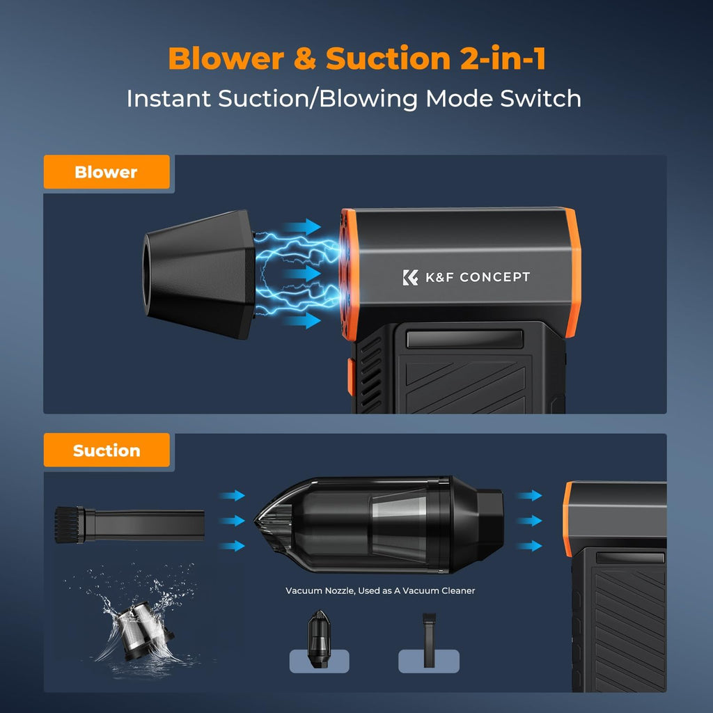 K&F Concept 2-in-1 Magnetic Compressed Air Duster, Electric Air Duster|300000RPM Vacuum Cleaner|3 Gear|Super Wind Power|Rechargeable Brushless Motor|for Computer, Keyboard, Car, Home,Outdoor Cleaning