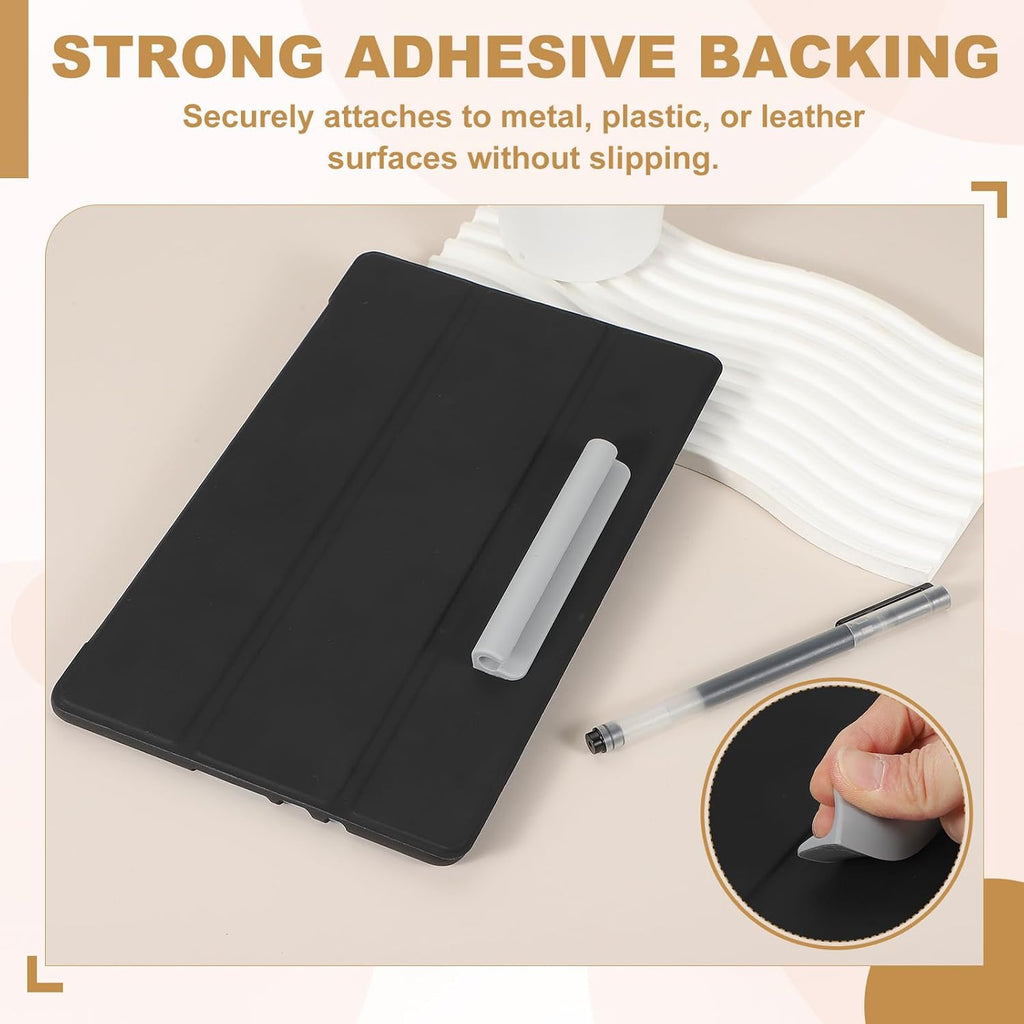 PATIKIL 2 Pcs Adhesive Pencil Holders, 105mm Long Universal Pencil Clip Silicone Pen Holder Office Pen Organizer for Desk Wall Clipboard Notebook Tablet Case Stylus, Grey