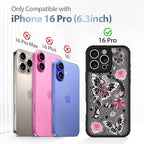 AIGOMARA Case for iPhone 16 Pro [Compatible with MagSafe] Cute Butterfly Pink Flower Floral Pattern Soft TPU Bumper Hard PC Back Anti-Fall Shockproof Protective Slim Magnetic Cover for Women Girls