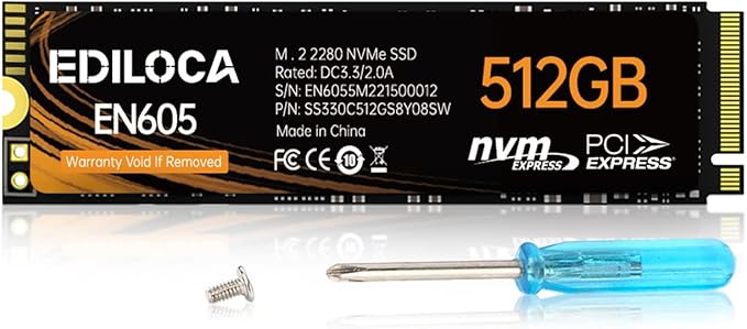 EN605 512GB M.2 SSD, NVMe1.3 PCIe Gen3 x4 SSD TLC, Internal Hard Drive, M.2 2280 - Read/Write Speed up to 2150/1600 MB/s - Internal SSD Compatible with Laptop & PC Desktop