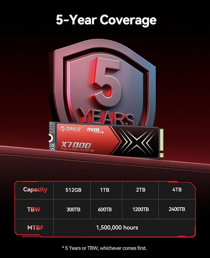 ORICO X7000 1TB NVMe SSD for Gaming, 7100MB/s Read Speed, 17μs Response Time, PCIe Gen 4 Internal Drive, PS5 & PC Compatibility, Comes with Heatsink for Enhanced Cooling and Multitasking