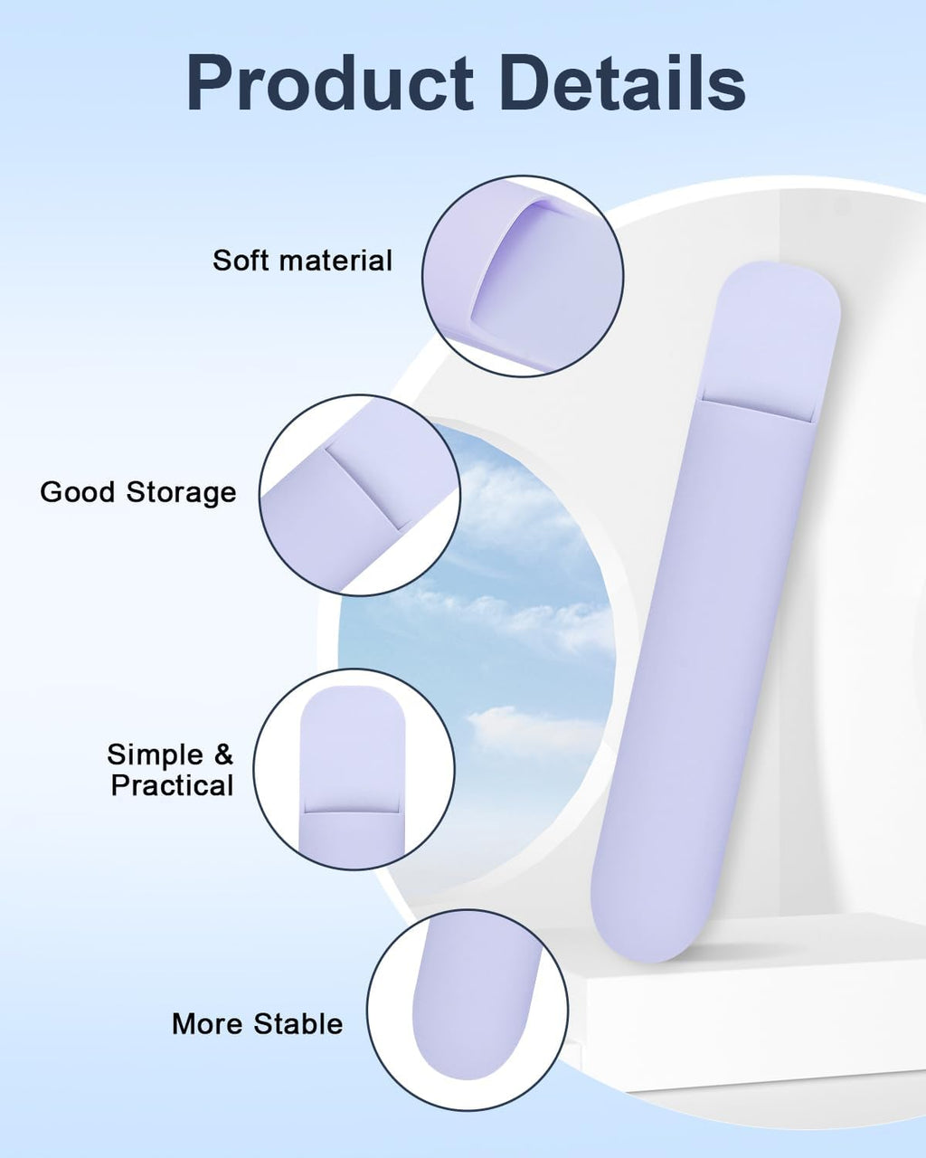 eZAKKA Silicone Pencil Holder For Most Pens,Pencils, 7.8 inch Self-Adhesive Stick To Notebooks,Diary, Desks,Tablet, Purple, 1 Pack