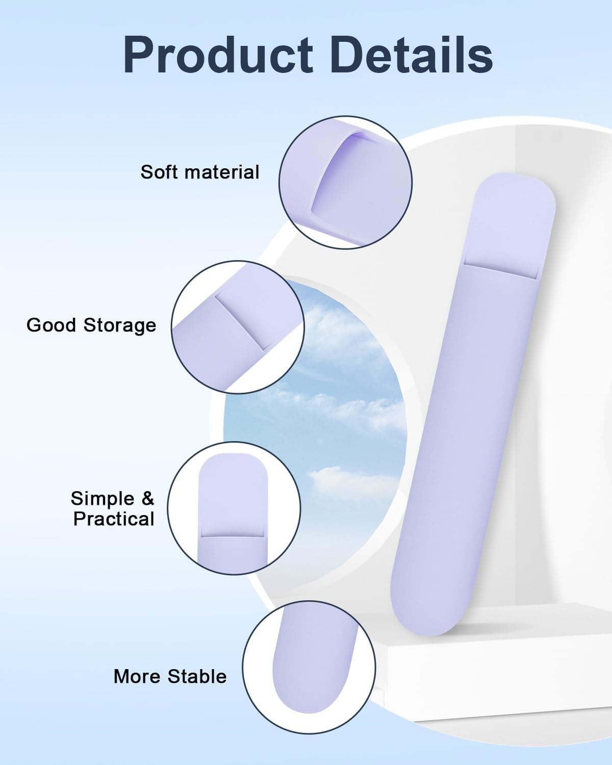 eZAKKA Silicone Pencil Holder For Most Pens,Pencils, 7.8 inch Self-Adhesive Stick To Notebooks,Diary, Desks,Tablet, Purple, 1 Pack