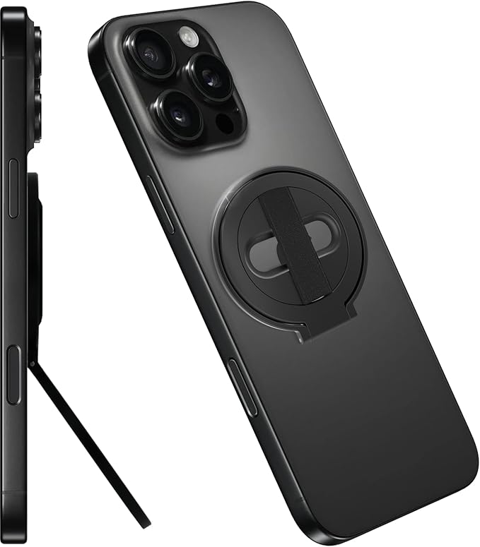 Grat 2 Magnetic Phone Grip Kickstand, [Elastic Finger Strap] Phone Loop Holder, Dual-Sided Magnet Ring Stand Compatible with Magsafe Series iPhone 16 15 14 13 12 Pro max, Black