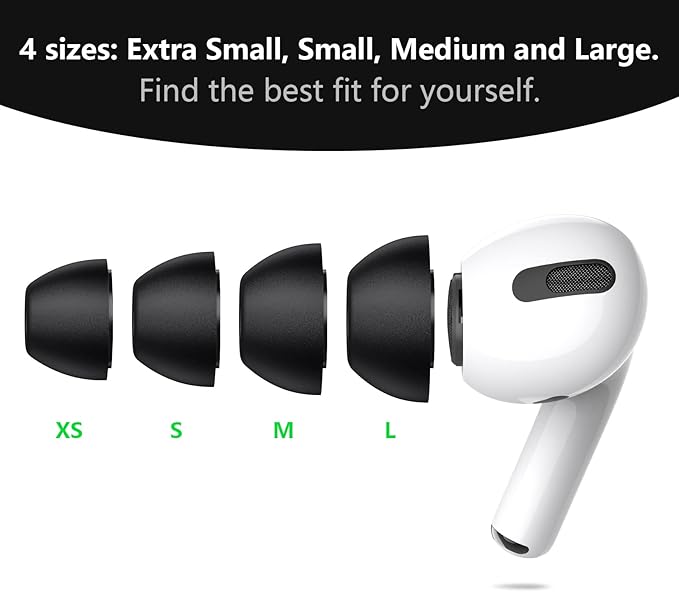 Lanwow Premium Memory Foam Tips for AirPods Pro & AirPods Pro 2nd Generation. No Silicone Eartips Pain. Anti-Slip Eartips. Fit in The Charging Case, Extra Small 3 Pairs (XS, Black)