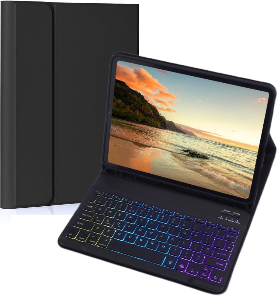 Keyboard Case for Galaxy Tab A9+/A9 Plus 11 Inch 2023, Slim Lightweight 7 Color Rainbow Backlight Detachable Magnetic Bluetooth Keyboard Cover with S Pen Holder,Black