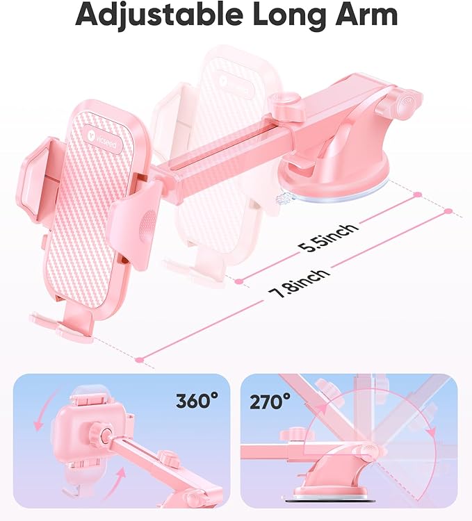 VICSEED Pink Phone Holders for Your Car, [True Military-Grade Strongest Suction Power], 3-in-1 Dashboard Windshield Vent, Truck Boat Stand Cell Phone Mount for iPhone Android All Phones
