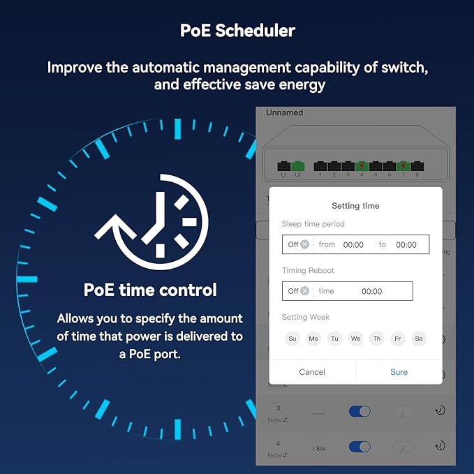 STEAMEMO 8-Port Managed PoE Switch, Easy Smart Managed, Plug and Play, Support Vlan, PoE Scheduler, Fanless, Sturdy Metal, Desktop and Wall-Mount