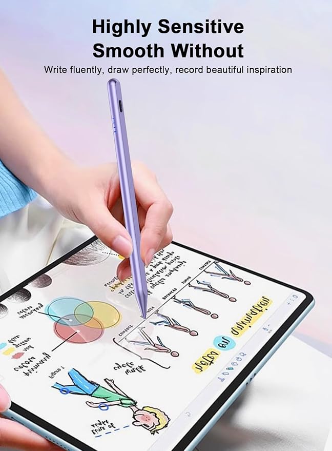 Stylus Pen for Android Tablet/Phone Pom Tips Fast Charge Stylus Pen for iPhone Magnetic Active Pencil Compatible with Samsung A9+, iPhone, Lenovo and Other Android Smartphone and Tablet Devices-Purple