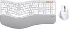 ProtoArc Ergonomic Wireless Keyboard Mouse, EKM01 Plus Full Size Ergo Bluetooth Keyboard Mouse Combo, Split Design, Wrist Rest, Multi-Device, Rechargeable, for Windows/Mac OS - White and Silver