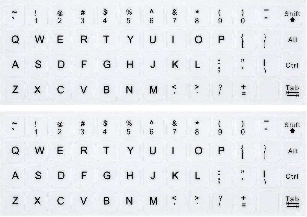 (2PCS Pack) English Keyboard Stickers, Universal Keyboard Replacement Letters English White Background with Black Lettering for Laptops Computer, Matte Keyboard Alphabet Stickers -White
