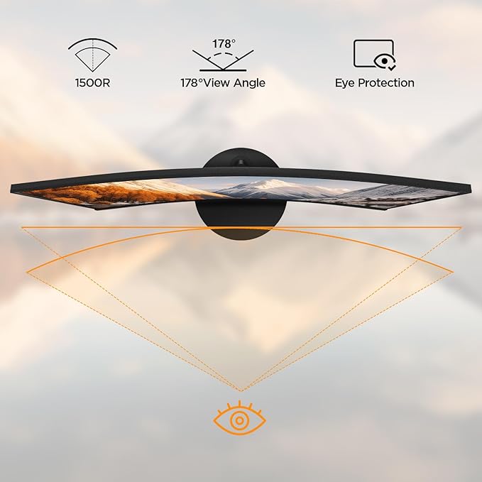 KOORUI 27 Inch Curved Monitor FHD 1080P Display, 75Hz PC Screen, Computer Monitor with HDMI VGA,Tilt Adjustable,1500R, Flick-Free Eye Care