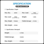 Fotopro 68" Carbon Fiber Travel Tripod, Heavy Duty Camera Tripod with Ball Head, Detachable Monopod with Quick Release Plate and Bag, Load up to 12KG/26lbs