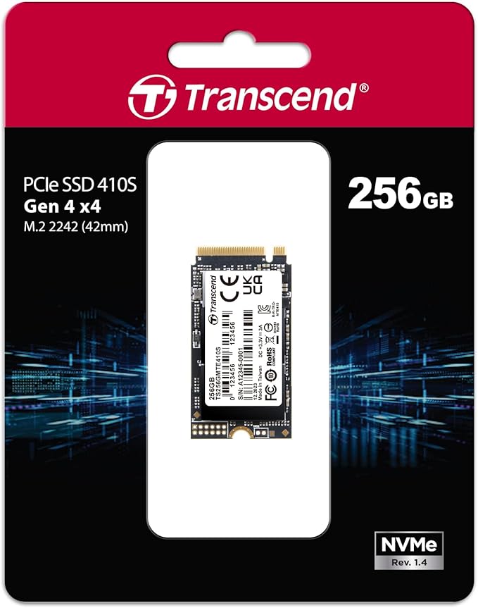 Transcend 256GB M.2 2242 SSD, Up to 3300MB/s, PCIe Gen4x4 NVMe 3D TLC, for Ultra-Thin Laptops, Lenovo Legion Go&Yoga Gen 6, ASUS ExpertBook&ZenBook, Mini PC, DRAM-Less Design for Low Power Consumption