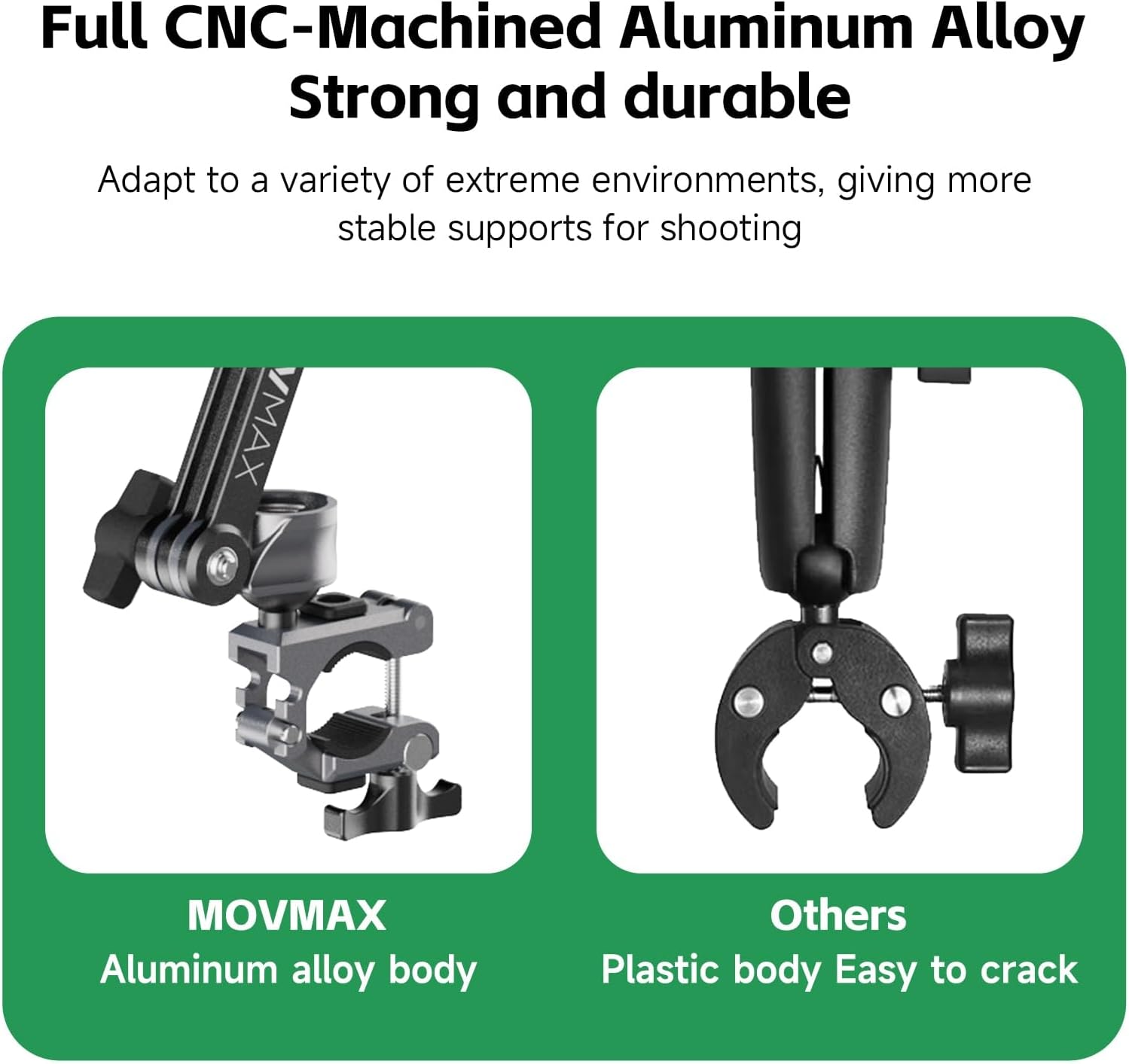 MOVMAX Blade Arm Bike Motorcycle Handlebar Mount Stabilizer, Camera Clamp Mount Shock Absorber for DJI Osmo Pocket 3, Insta 360, GoPro Hero Cameras w Ball Head, Pocket 3 Accessories