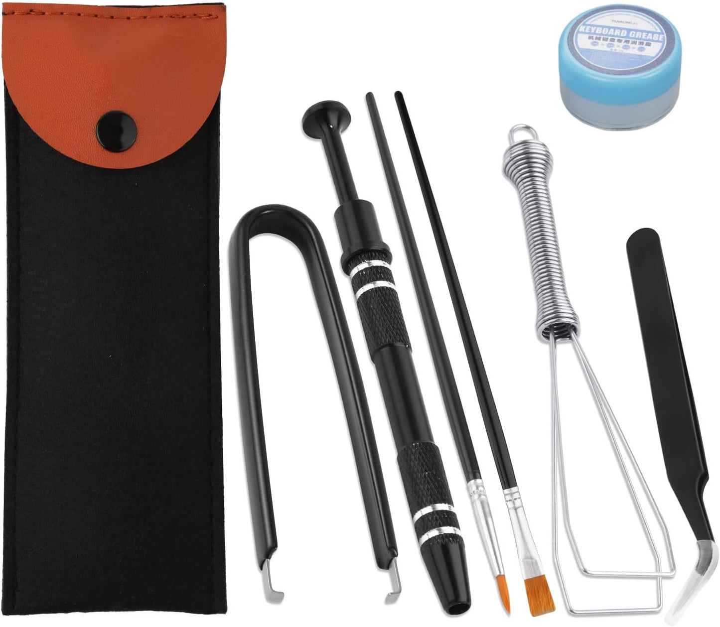 Keyboard Remover Tool Kit-7-Piece Set, Keycap Puller Include 5g Keyboard Lube, Switch Puller, Lubricating Pen, Cleaning Brush, Tweezers, 4-Jaw Gripper, and Key Cap Puller
