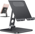 OMOTON Upgraded Adjustable Tablet Stand Holder, Heavy Duty Foldable Portable Monitor Stand, Travel Essentials for iPad Pro/Air/Mini, Surface Pro, 4.7''-15.6', Black