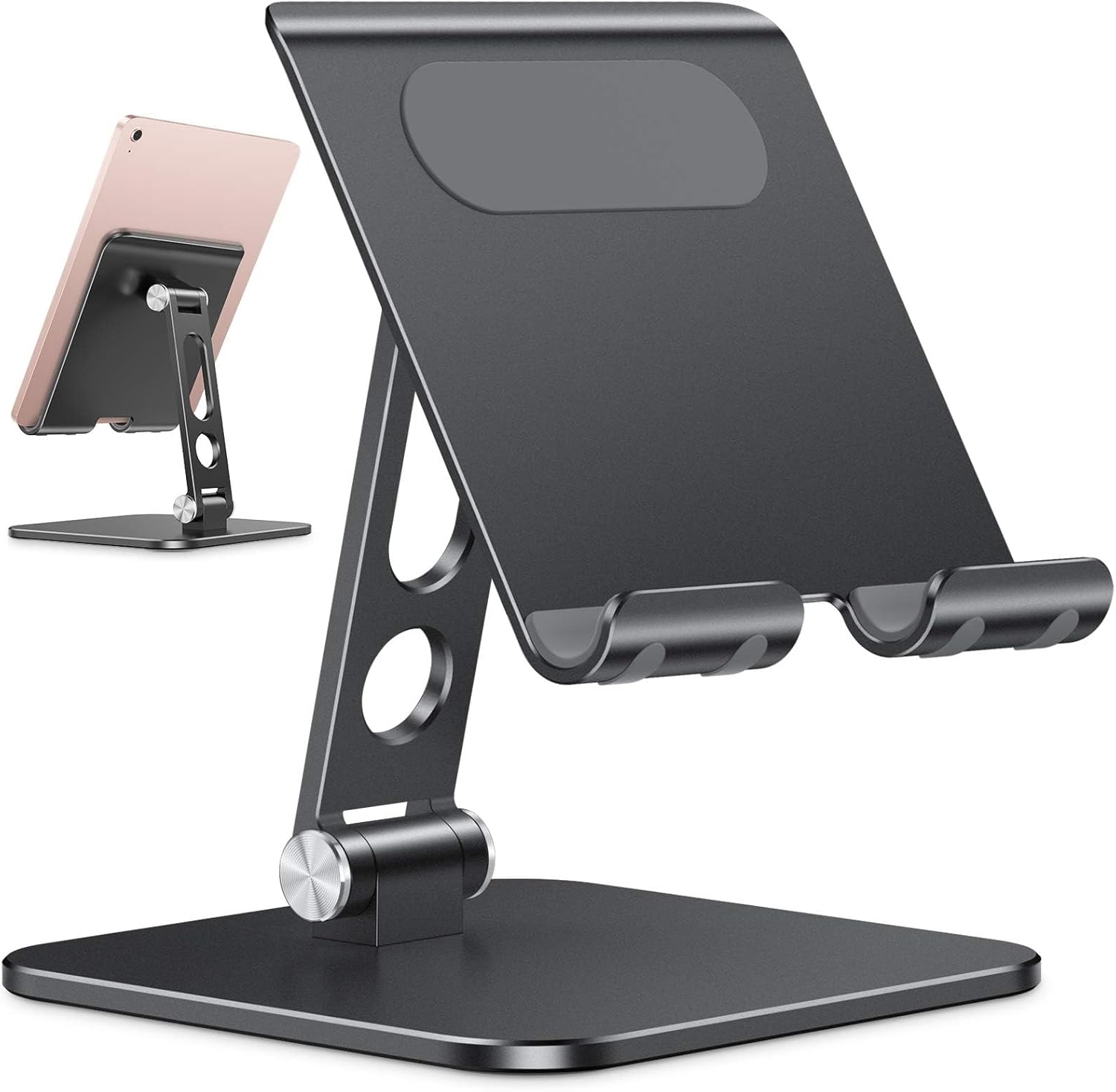 OMOTON Upgraded Adjustable Tablet Stand Holder, Heavy Duty Foldable Portable Monitor Stand, Travel Essentials for iPad Pro/Air/Mini, Surface Pro, 4.7''-15.6', Black