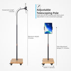 wishacc Tablet Floor Stand for Bed - Gooseneck Tablet Holder Mount with Adjustable Height and 4 Wheels, Compatible with iPad mini Air Pro 12.9/9.7, Galaxy Tab, Kindle, Cell Phones (4.7"-13")