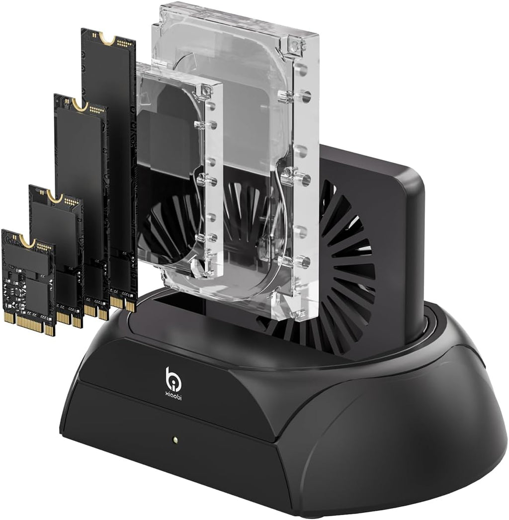 Hard Drive Docking Station, Pcie NVMe Adapter with Cooling Fan Superior Cooling Efficiency, External Hard Drive Reader Compatible with M.2 NVMe/SATA SSD & 2.5" and 3.5" SATA HDD SSD