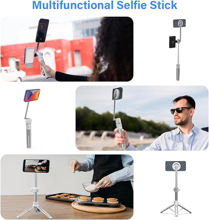 PHOPIK 35" Magnetic Selfie Stick Phone Tripod, Extendable Phone Tripod with Cold Shoe and Remote,Compatible with iPhone/Android/Sport Camera Perfect for Video Recording/Selfies/Insta360 x5（White）