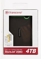 Transcend 4TB SJ25M3, USB 3.1 Portable Hard Drive Rugged, Anti-Shock Resistant, Compact and Lightweight with Lightning-Fast Speeds, One Touch Backup Button, Iron Grey - TS4TSJ25M3S