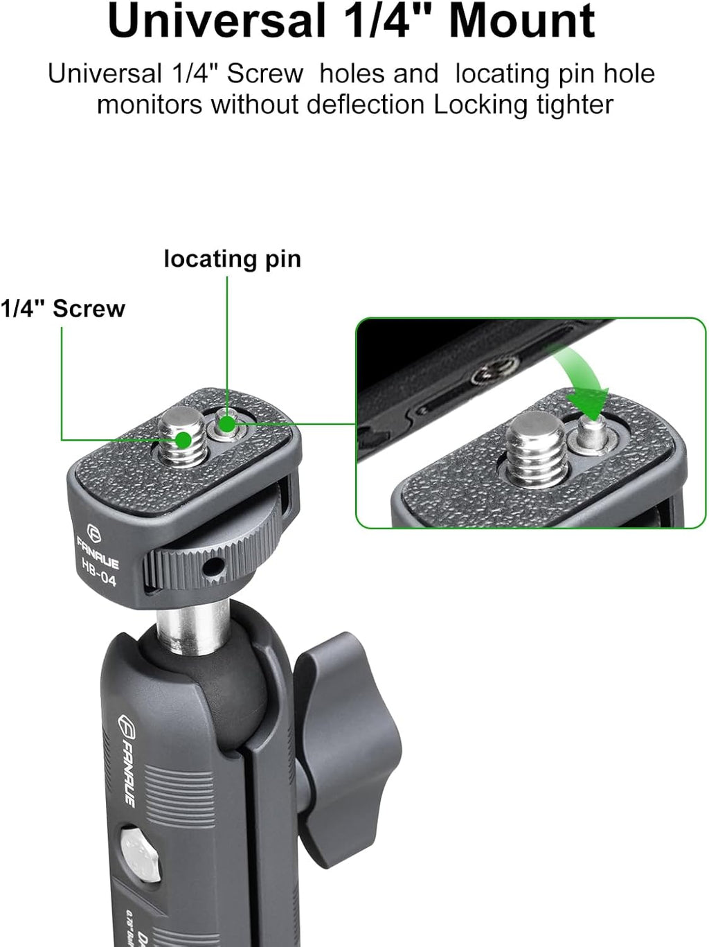 FANAUE Mini Articulating Arm Mount Camera Accessories Compatible with 1/4"-20 to 1/4"-20 Connectors (with Locating Pins) Aluminum-Built Arm Offers Flexibility Connectors