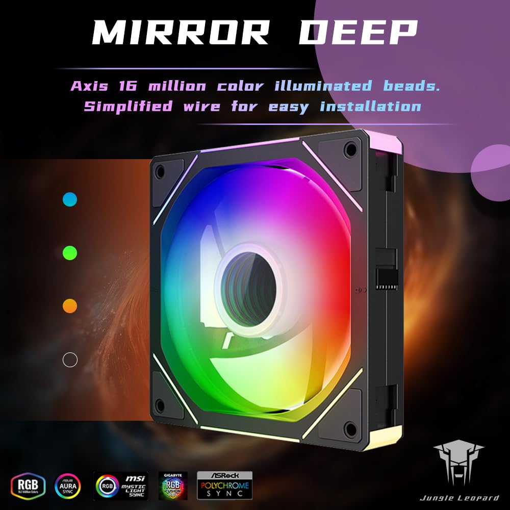 Jungle Leopard Interstellar V1 120mm PC Reverse Blade Case Fan, Infinity Mirror Module Daisy-Chain 5V ARGB PWM PC Fan Triple Pack Suitable for Computer Case & CPU Cooling(Black-3 Pack)