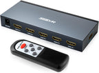 HDMI Switch SGEYR 5x1 HDMI Switcher 5 in 1 Out Multiple HDMI HUB 5 Port Box with IR Remote Control HDMI 1.4 HDCP 1.4 Support 4K@30Hz Ultra HD 3D 2160P 1080P(Grey)