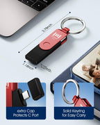 MOSDART 512GB USB3.1 Fast Speed C and A Dual Flash Drive, exFAT Memory Stick with Keychain and LED Indicator, for iPhone 15 and 16, Android Phone, iPad, MacBook, and Other Laptops, Red