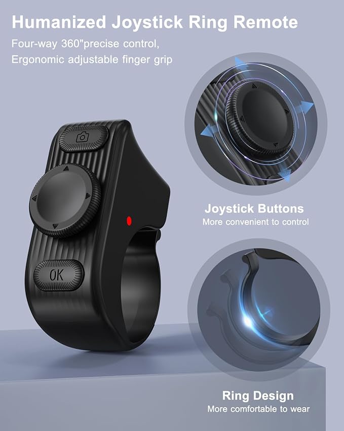 TikTok Scrolling Ring Remote Control, Camera Shutter Remote, Wireless Bluetooth Scrolling Ring for iPhone, iPad, iOS, Android - Black