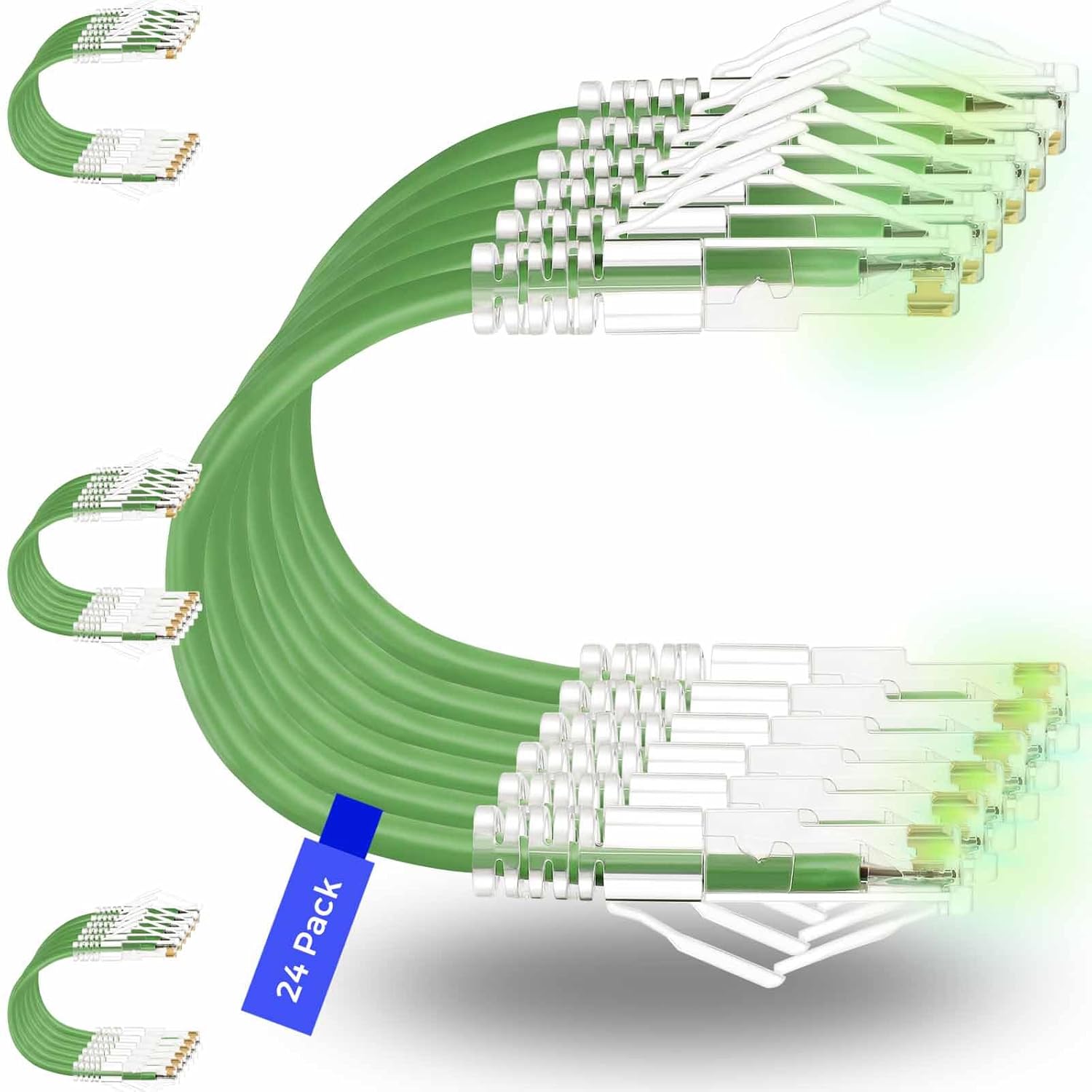 Rapink Patch Cables Cat6/ Cat6a 0.5ft (24 Pack) Slim, Cat6a Ethernet Patch Cable 10G Support, Snagless Cat 6 Patch Cable for Patch Panel to Switch, Flexiable Cat6 Ethernet Cable Green