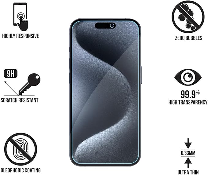 Anti Blue Light Screen Protector for iPhone 15pro & iPhone 15 [3 Pack] 9H+ Anti Blue Light Tempered Glass, Anti-Scratch, Case Friendly