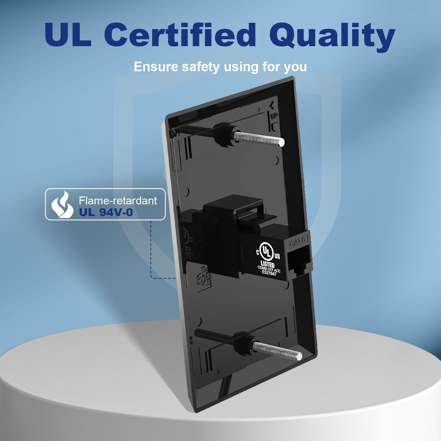 VCE Black Ethernet Wall Plate (UL-Listed), 1-Port CAT6 Wall Plate and Jack, RJ45 Keystone Wall Outlet with Single Gang Low Voltage Mounting Bracket, 2-Pack