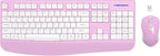Wireless Keyboard and Mouse Combo, EDJO 2.4G Full-Sized Ergonomic Computer Keyboard with Wrist Rest and 3 Level DPI Adjustable Wireless Mouse for Windows, Mac OS Desktop/Laptop/PC(White Pink)