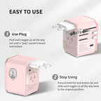 EPICKA Universal Travel Adapter, International Power Plug Adapter with 3 USB-C and 2 USB-A Ports, All-in-One Worldwide Wall Charger for USA EU UK AUS (TA-105C, Pink)