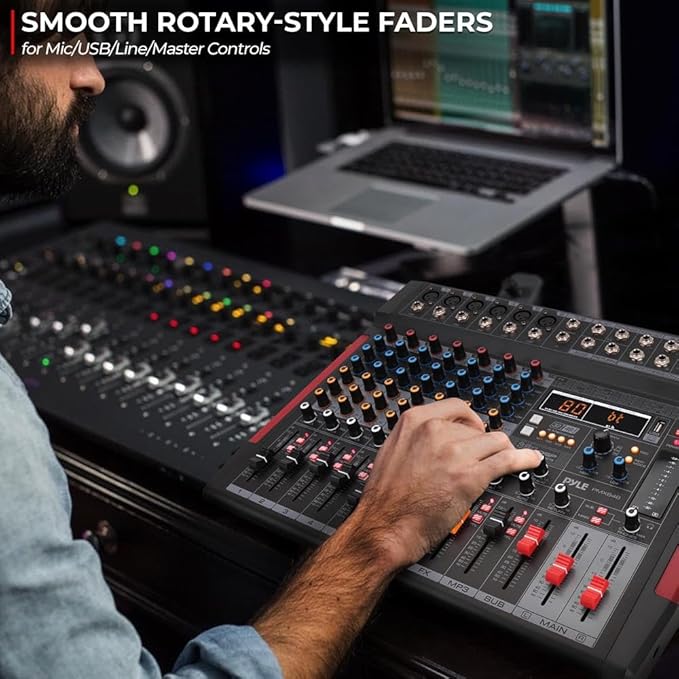 Pyle Professional DJ Audio Mixer Controller - 8Channel DJ Controller Sound Mixer w/ DSP 380 Preset Effects, Recording, USB, 6 XLR Mic/Line Input, AUX, FX Processor MP3 Player, Headphone Jack - PMX648