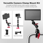 Super Clamp with Dual Ballhead Magic Arm, Aluminum Camera Clamp Mount Kit for DSLR Action Camera/Phone/Monitor/Video Light/Microphone, Camera Mount for Tripod/Desk/Tube (SY006)