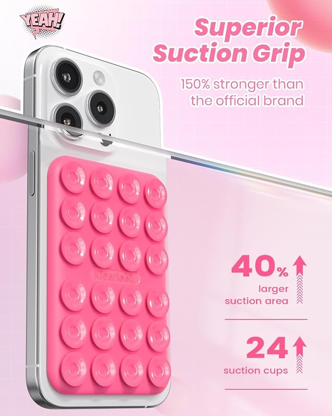Klearlook 4PCS Magnetic Suction Phone Mount for MagSafe Case, Sticky Phone Grip for iPhone, Removable Hands-Free Selfie/Video for TikTok Influencers, (Clear & Light Pink & Hot Pink & Lavender)