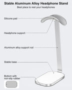 VICHYIE Headphone Stand for AirPods Max, Headset Holder with Aluminum Supporting Rod, Heavy Base Desk Stand Headphones Support Accessory for All Headphones - Silver White