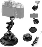 Camera Suction Cup Mount with Ball Head Magic Arm,4.5" Metal Vacuum Suction Cup Mount Car Windshield Dash Mount for Action Camera/Phone Holders with 1/4",1/8" Holes(Black)