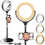 8 inch Desk Ring Light with Stand, Adjustable Computer Circle Light for Video Conference Lighting, Zoom Calls, Virtual Meeting, Video Recording, Selfie Light with Phone Holder for Streaming, Podcast
