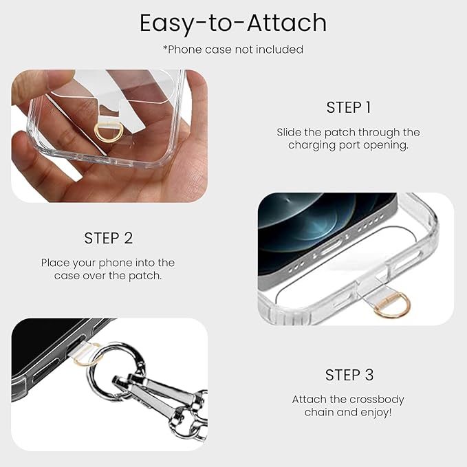 Clip and Go Strap for Phone Silver Metal Chain with Blue Pouch Wallet Crossbody Phone Lanyard for Women with Cell Phone Stand Holder 2 Patches Tether Adjustable Anti Theft for iPhone 16 15 All Phones