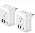 2 Pack European Travel Plug Adapter, VYLEE International Travel Adapter with 2 Outlets 4 USB Ports(2 USB C), 6 in 1 Type C Travel Essentials Charger for US to Most of Europe EU Italy Spain France