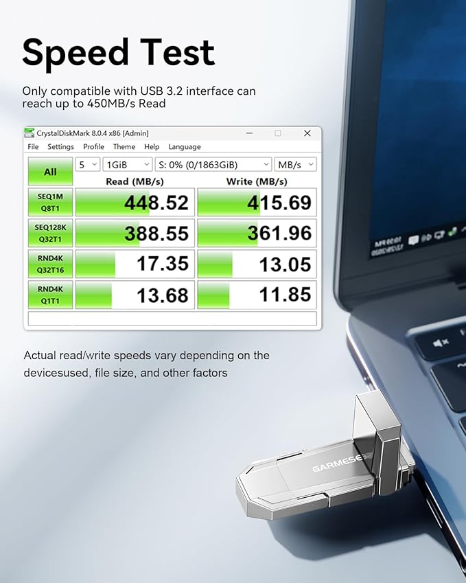 512GB USB C Flash Drive Up to 450MB/s Read Speed, External SSD USB 3.2 Gen 1 Thumb Drive 2-in-1 Memory Stick Data Storage Compatible with Smartphone Tablet Computer