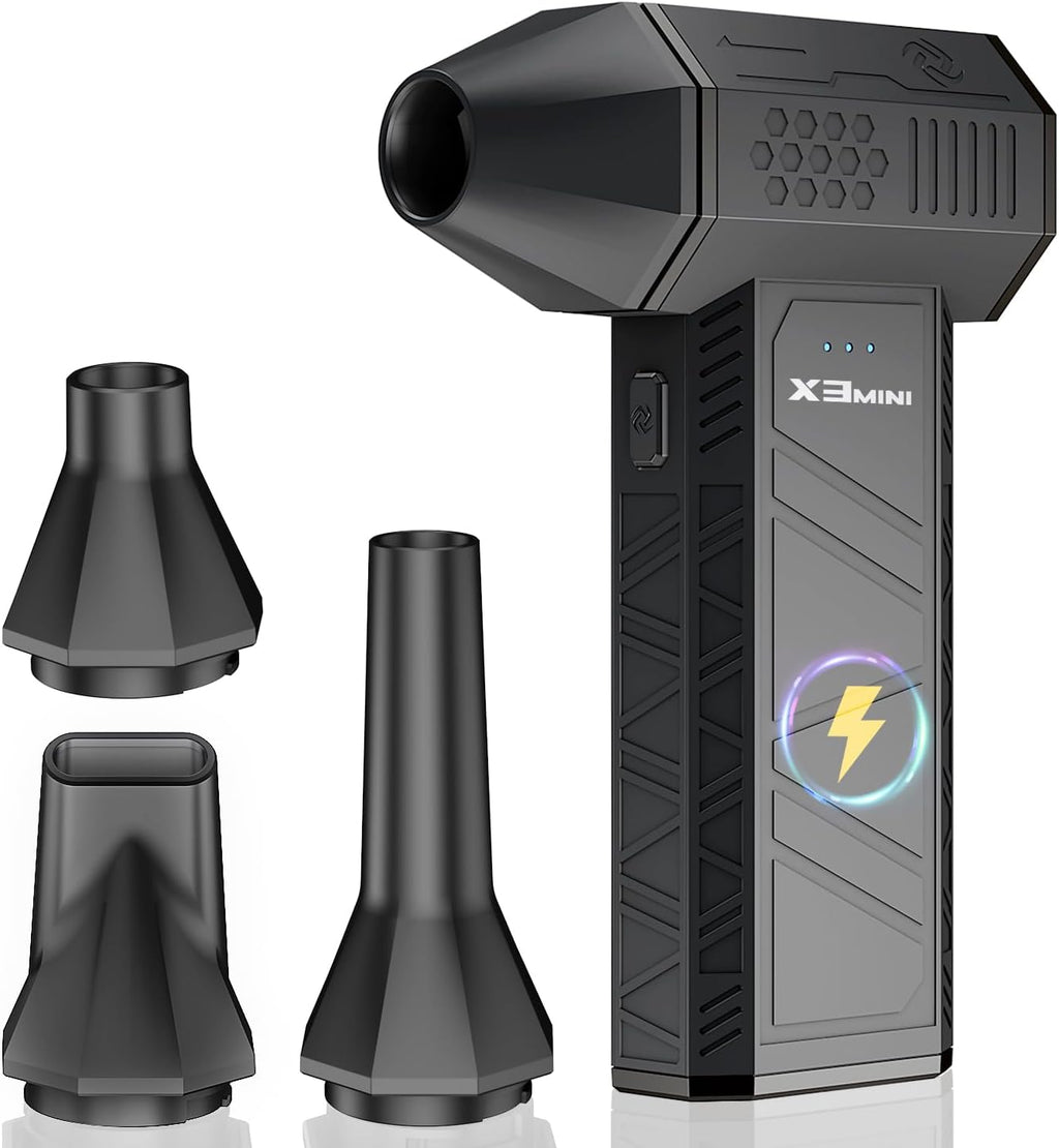 Compressed Air Duster, 180000RPM Electric Air Duster, Rechargeable Cordless Air Blower with 3-Gear Turbo Fan, Canned Air Alternative for Keyboard, PC, Computer, Car, Home & Outdoor Use (Pure Black)