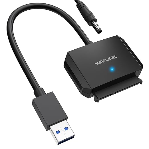 WAVLINK SATA to USB Type-A Hard Drive Cable, 5Gbps USB3.0, Supports UASP, External Hard Drive SATA I/II/III Connector, 2.5" SSD/HDD and 3.5" HDD up to 20TB, Power Adapter Included