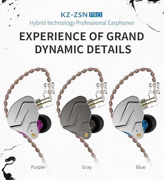 KZ ZSN Pro Dual Drivers 1BA 1DD in Ear Earphones HiFi Power Bass Earbuds Headphones High Clarity Sound Wired Earphones with Detachable Cable for Audiophile Musician
