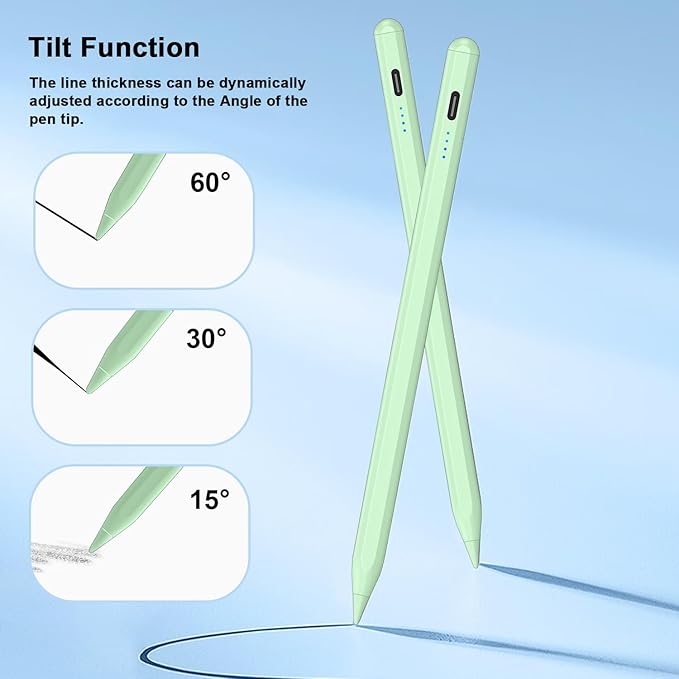 Stylus Pen for iPad 9th&10th - Type-c Charging Pencil for ipad Palm Rejection Active Pen Compatible with (2018-2025) Apple iPad 6/7/8/9/10/11(A16), Air 3/4/5/M2/M3, Mini 5/6, Pro 11"/12.9"/M4（Green）